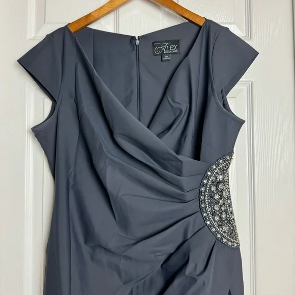 Alex Evenings Petite Beaded Ruched Sheath Dress - Picture 4 of 9